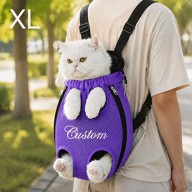 Custom Name Pet Backpack Custom Embroidered Pet Bag with Personalized Text Front-Facing Baby Carrier Breathable Design Adjustable Shoulder Strap Hands-Free Pet Additions Outdoor Walking Pet Additions Personalized Gift for Pet Lovers Christmas Gift