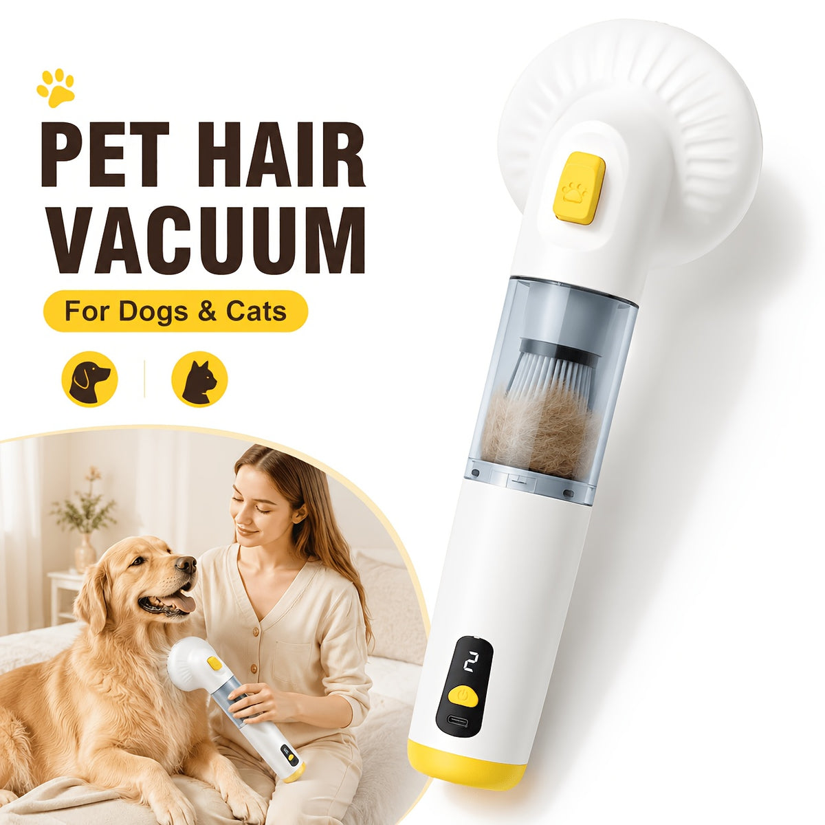 Pet Hair Vacuum for Dogs And Cats, Cordless Dog Grooming Vacuum with Hair Collection Bin, Handheld Pet Hair Remover for Shedding, Sofa, Bed, Carpet, And Car, Christmas Gift for Pet Owners