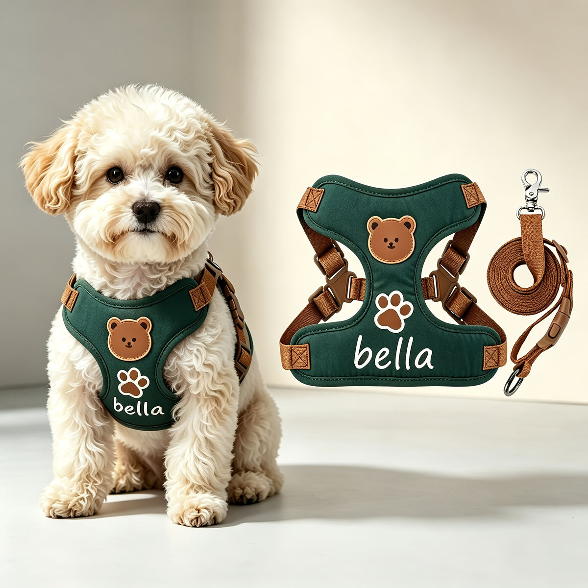 1pc Escape-Proof Adjustable Dog Harness & Leash Set with Bear Vest Vest Suitable for Outdoor Walking, Training, Travel - Lightweight Breathable Harness Suitable for Cats and Dogs, Matching Leash Included, Gift for Puppies and Kittens