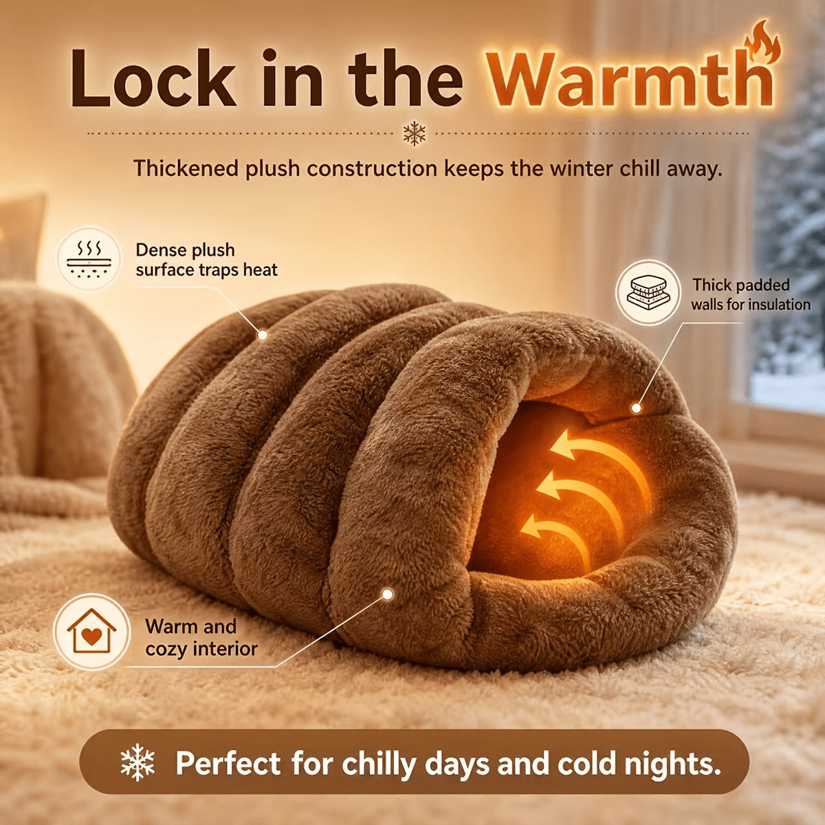 Plush Pet Cave Bed for Cats & Small Dogs, Cozy Tunnel Sleeping Nest with Soft Cushioned Interior, Warm Slipper-Shaped Indoor Pet Bed, Comfortable Cat House & Puppy Lounger for Rest and Sleep