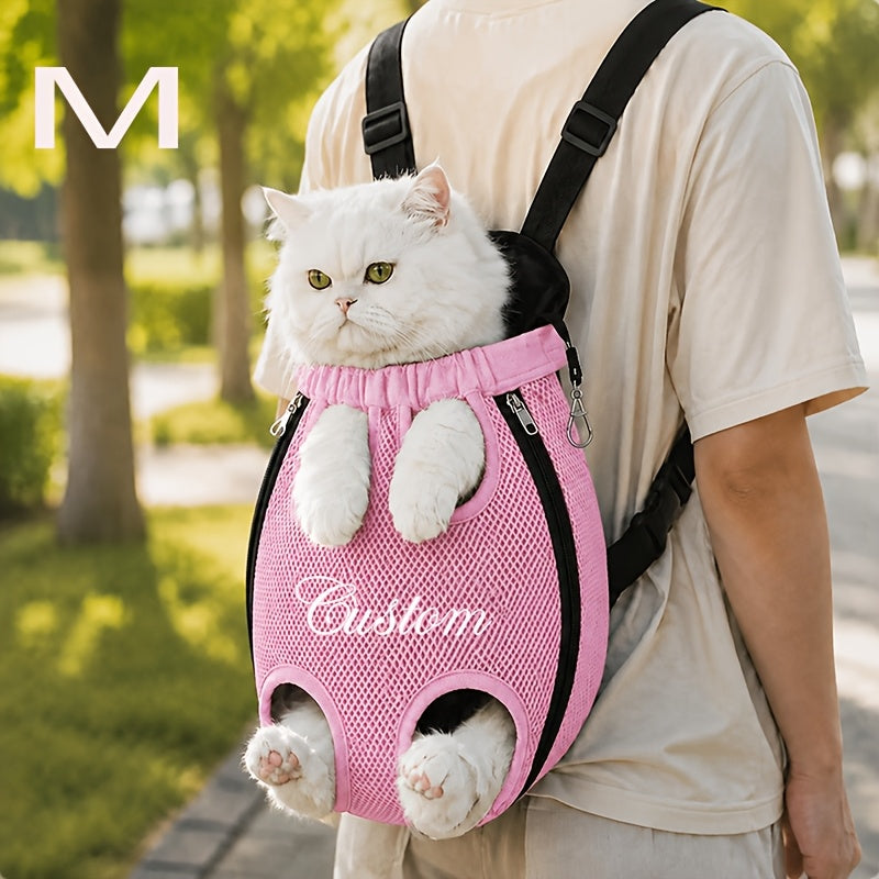 Custom Name Pet Backpack Custom Embroidered Pet Bag with Personalized Text Front-Facing Baby Carrier Breathable Design Adjustable Shoulder Strap Hands-Free Pet Additions Outdoor Walking Pet Additions Personalized Gift for Pet Lovers Christmas Gift