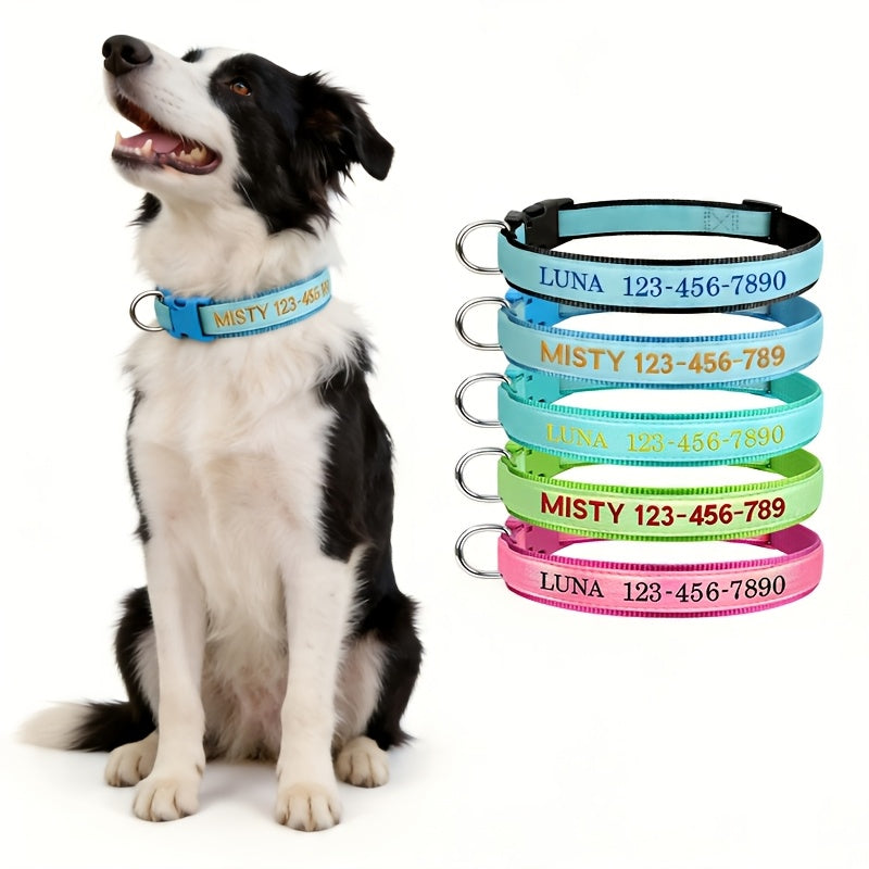 (Customized) New Luminous Dog Collar Upgraded Luminous Material Personalized Embroidered Name and Phone Number Anti-lost Four Sizes Five Colors for Small Dogs Medium-sized Dogs and Large Dogs Absorbs Light During the Day and Glows at Night
