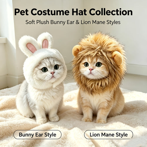 2pcs Cute Cat Accessories for Halloween, Suitable for Pets Weighing 4.41-15.43LB, Christmas Pet Headwear White Rabbit - Lion King Pet Headwear, Universal for Cats and Dogs, Internet-Famous Rabbit Hat, Halloween Cute Bunny Pet Photo Accessory Headwear