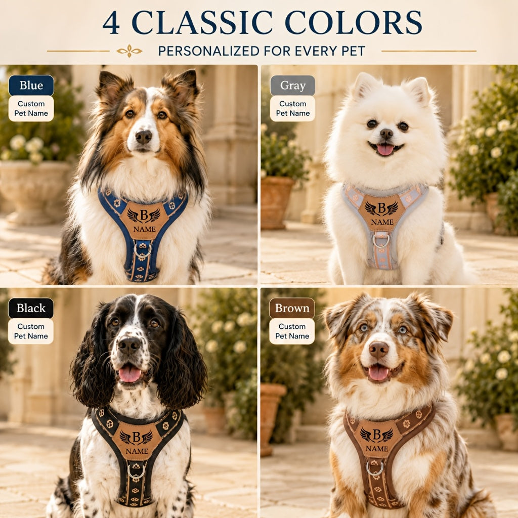 Customizable Name/Text Dog Harness Vest - with Your Pet' Name, No-Pull Anti-Escape Breathable Harness Suitable for Small to Large Dogs, Wing Print Vest-Style Leash System, Hand Washable for Walks & Training