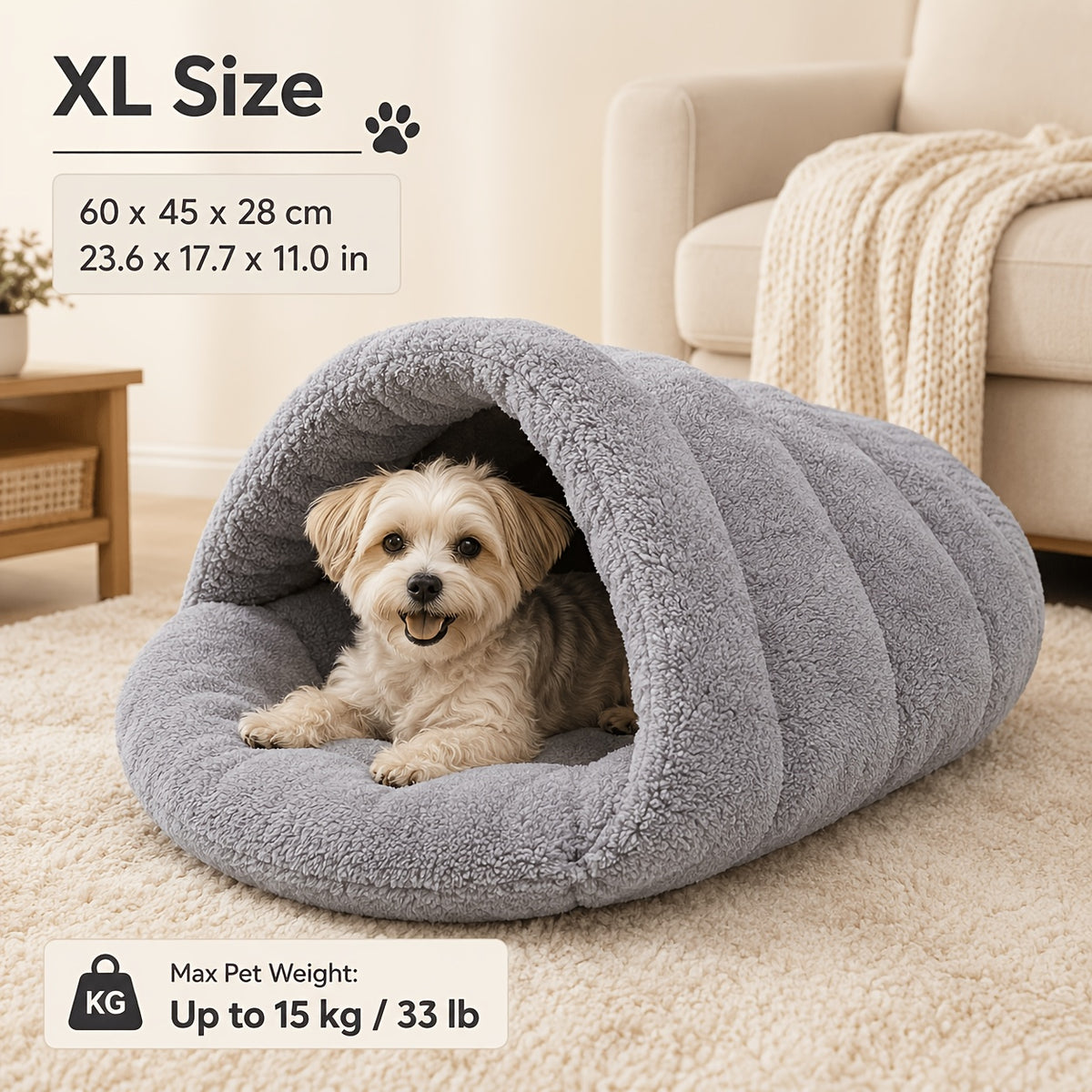 Plush Pet Cave Bed for Cats & Small Dogs, Cozy Tunnel Sleeping Nest with Soft Cushioned Interior, Warm Slipper-Shaped Indoor Pet Bed, Comfortable Cat House & Puppy Lounger for Rest and Sleep