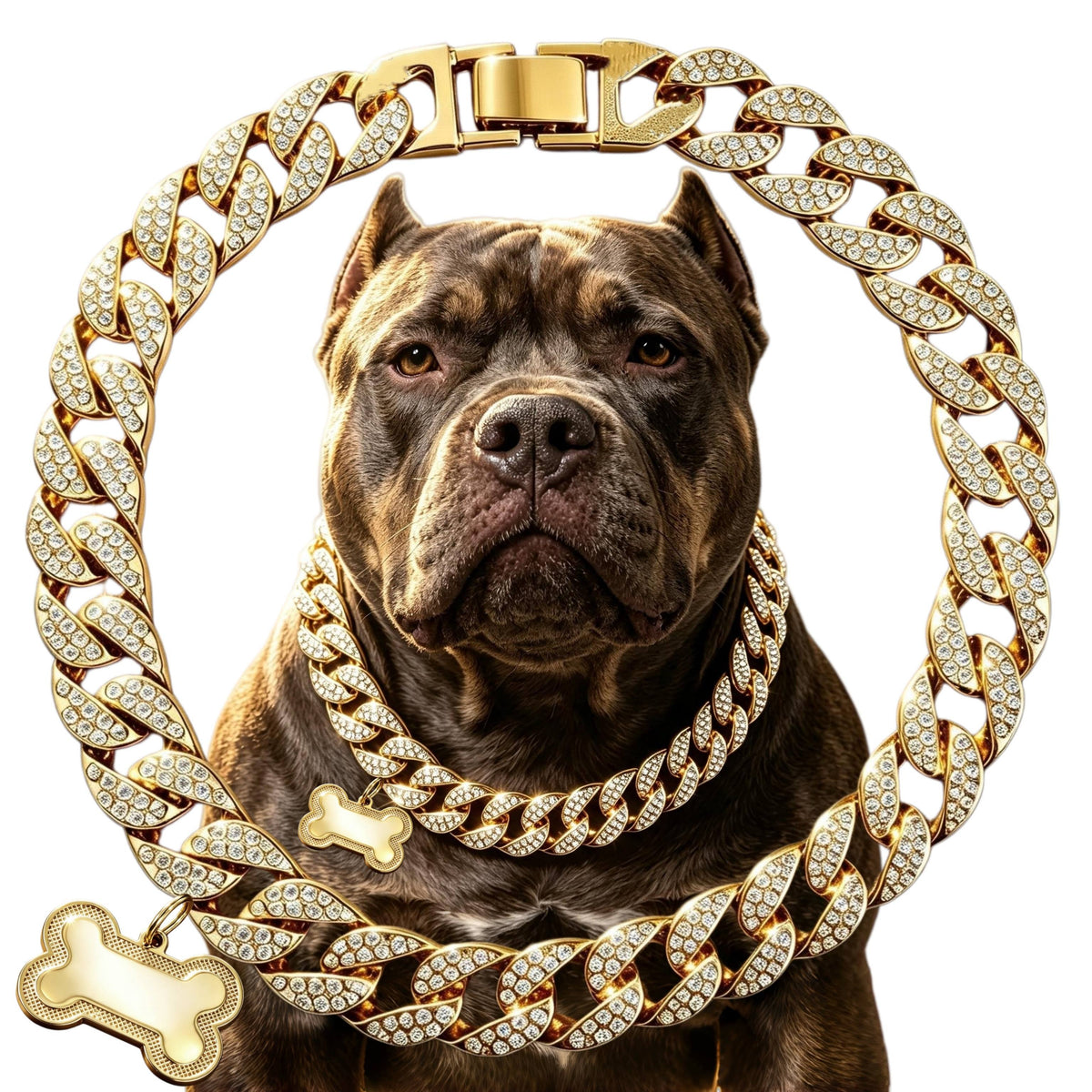 Pet Birthday Gift Rhinestone Cuban Decor Neck Chain, Suitable for American Bully, French Bulldog, Doberman, Rottweiler, Trendy Styling Gift Accessory for All Dog Breeds, Without Battery