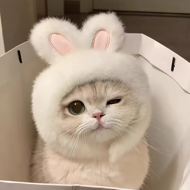 2pcs Cute Cat Accessories for Halloween, Suitable for Pets Weighing 4.41-15.43LB, Christmas Pet Headwear White Rabbit - Lion King Pet Headwear, Universal for Cats and Dogs, Internet-Famous Rabbit Hat, Halloween Cute Bunny Pet Photo Accessory Headwear