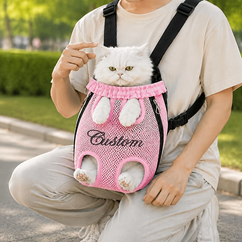 Custom Name Pet Backpack Custom Embroidered Pet Bag with Personalized Text Front-Facing Baby Carrier Breathable Design Adjustable Shoulder Strap Hands-Free Pet Additions Outdoor Walking Pet Additions Personalized Gift for Pet Lovers Christmas Gift