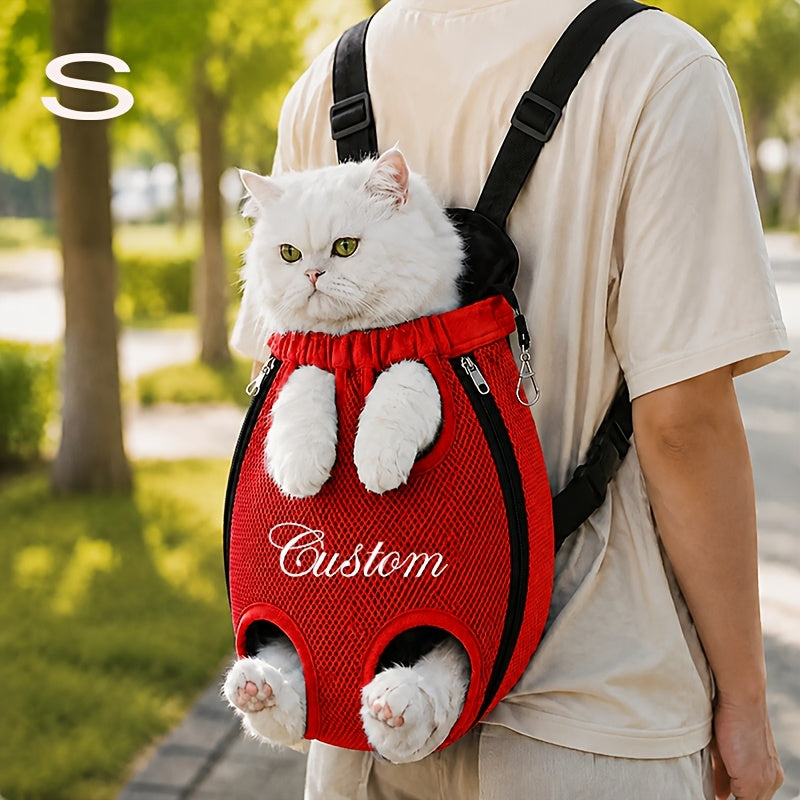 Custom Name Pet Backpack Custom Embroidered Pet Bag with Personalized Text Front-Facing Baby Carrier Breathable Design Adjustable Shoulder Strap Hands-Free Pet Additions Outdoor Walking Pet Additions Personalized Gift for Pet Lovers Christmas Gift