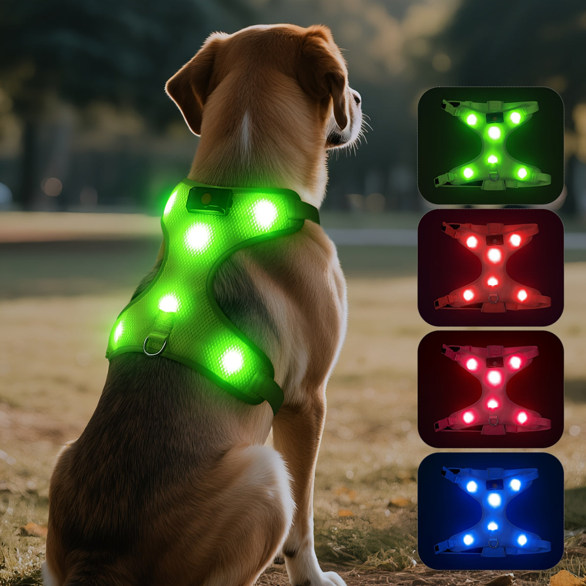 Light Up LED Dog Harness - No Pull LED Dog Harness with Detachable Battery - Rechargeable & Washable LED Dog Vest - Lighted Glowing Dog Walking & Camping Harness Suitable for Small Medium Large Dogs