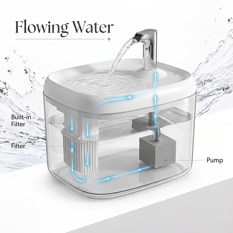 Smart Pet Water Fountain, Ultra-Quiet Cat Water Dispenser with Multi-Stage Filtration System, Suitable for Cats, Companion for Home And Travel, Easy to Clean And USB Powered, Without Battery