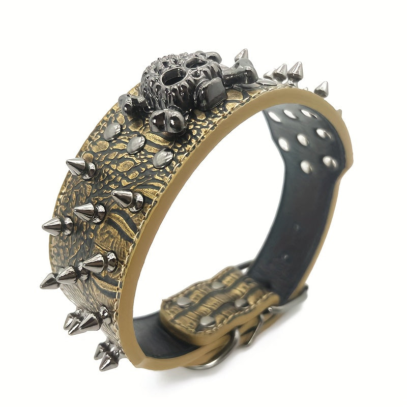 Spiked Studded Leather Dog Collar With Leash, Rivet PU Leather Dog Collar For Training, Walking