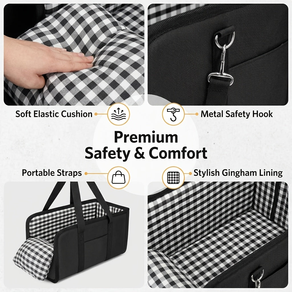 Car Pet Dog Seat - Foldable Pet Car Seat with Seat Belt Support And Anti-Slip Design - Portable Height-Increasing Seat with Cushion And Sturdy Frame, Suitable for Small Dogs Up to 11 Lbs, for SUV, Sedan, Van - Center Console Accessory