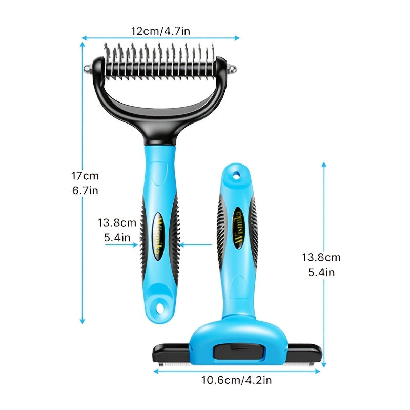 2pcs Pet Grooming Brush Set for Cats & Dogs, Stainless Steel Dematting Deshedding Brush, Professional Undercoat Brush for Medium/Long Hair Medium to Large Breeds