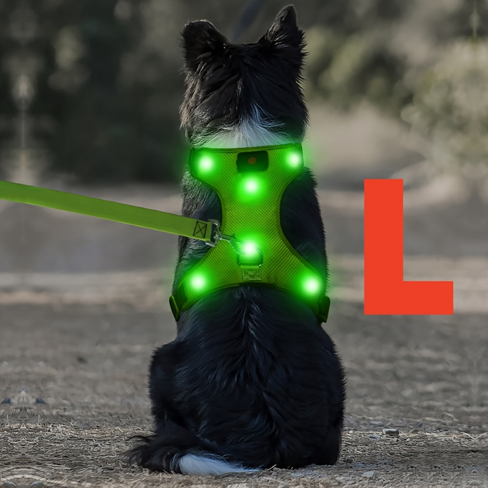 Light Up LED Dog Harness - No Pull LED Dog Harness with Detachable Battery - Rechargeable & Washable LED Dog Vest - Lighted Glowing Dog Walking & Camping Harness Suitable for Small Medium Large Dogs